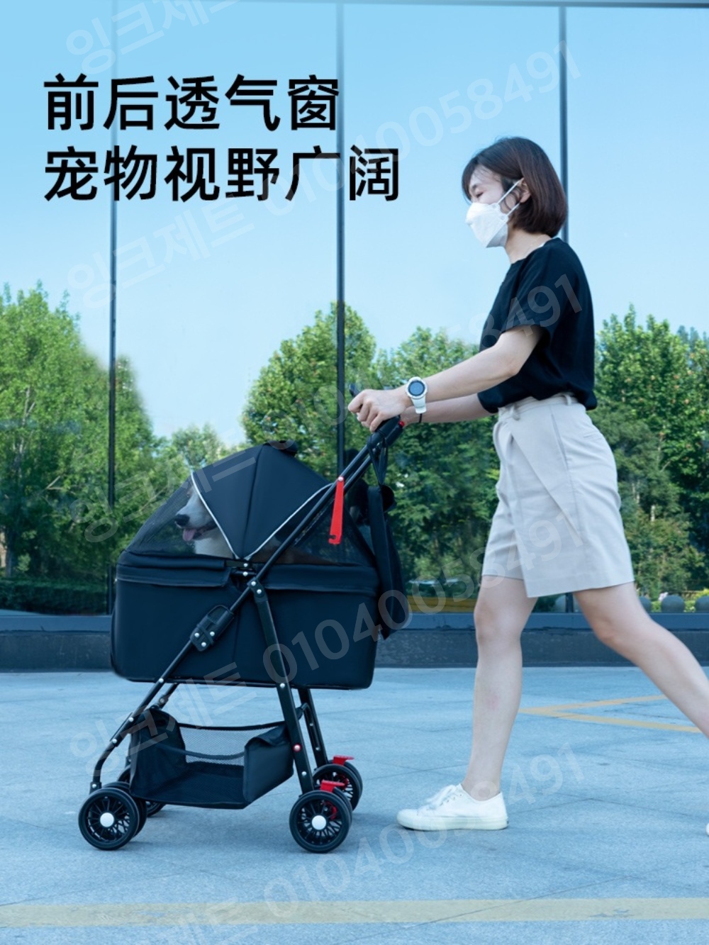 애견 유모차 외출 카시트 반려동물 경량 애완동물 4륜 - 상세 이미지 2