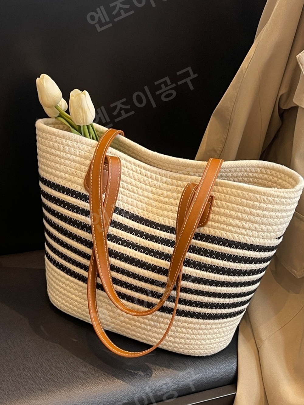 대용량 라탄 토트백 여성 해변 휴양지 가방 - 상세 이미지 5