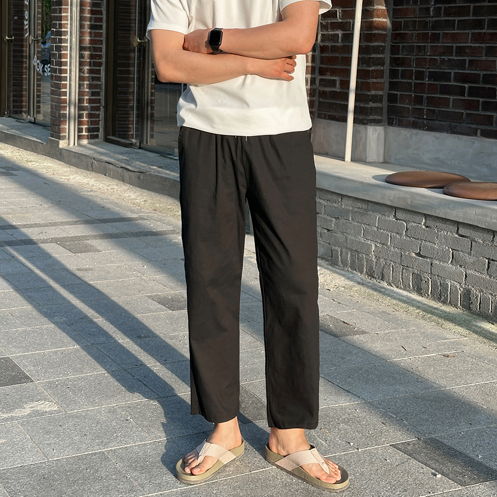 남자 린넨 여름 바지 와이드 밴딩 빅사이즈 통바지 - 상세 이미지 4