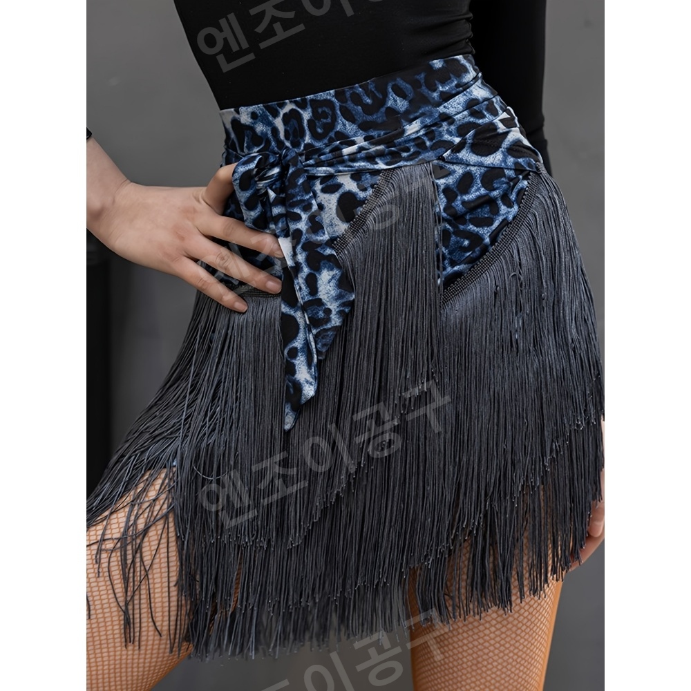 에어로빅의상 댄스스포츠 랩 스커트 하이웨이스트 레오파드 무늬 탱고 라틴 자이브 폴 전용 - 상세 이미지 4