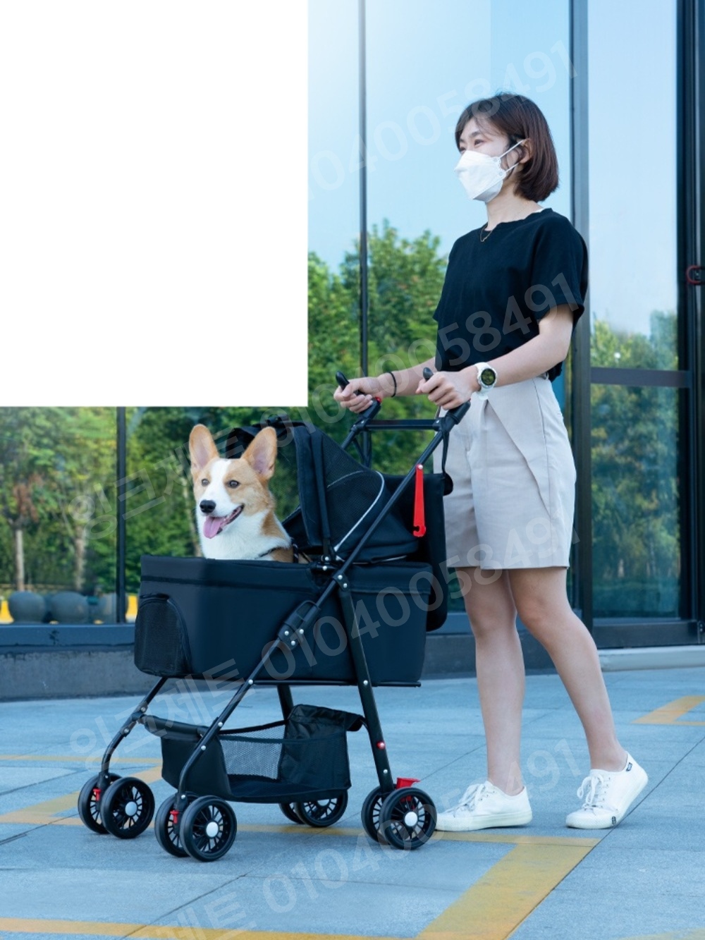 애견 유모차 외출 카시트 반려동물 경량 애완동물 4륜 - 상품 이미지