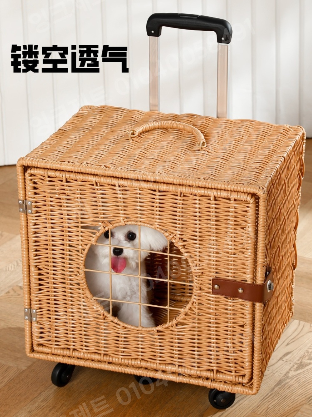 소형견 유모차 라탄 이동장 바퀴달린 고양이 통풍 집 - 상세 이미지 3