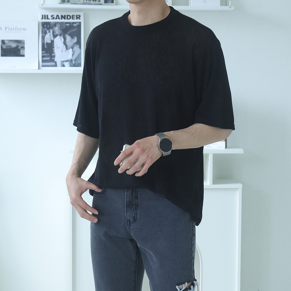 남자반팔니트 린넨 시스루 여름 니트 남성반팔티 이미지 1