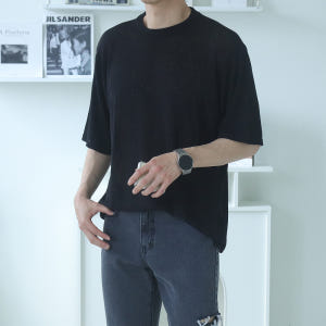 남자반팔니트 린넨 시스루 여름 니트 남성반팔티 착용 후기 | 사이즈/핏 총정리 - 상품 이미지 1