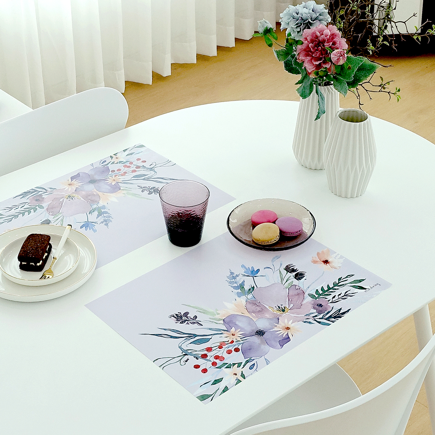 일회용 종이 식탁매트 10P 세트 퍼플야생화 엘라다이닝