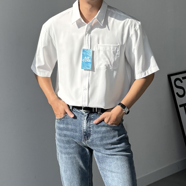 남자 디펠 오버핏 여름 아이스 링클프리 반팔셔츠 15컬러 이미지 3