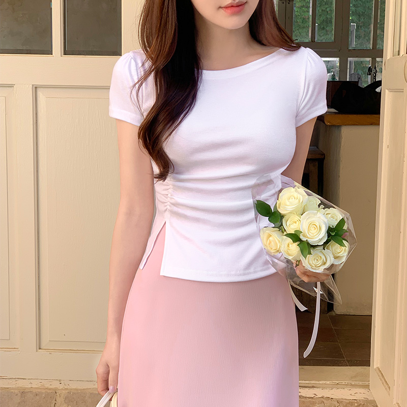 로잔나 보트넥 여리핏 셔링 트임 반팔 티셔츠 ts4136 - 상세 이미지 4