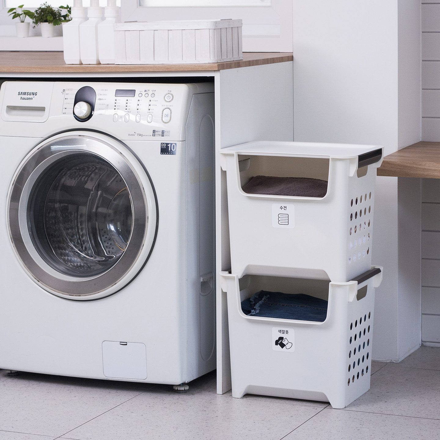 2단 대용량 빨래바구니 세탁물 세탁 바구니 수거함 빨래통 햄퍼 대형 3단 보관함