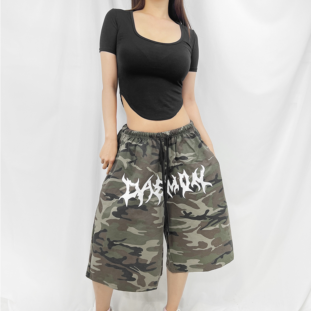 카모 패턴 밀리터리 트레이닝 버뮤다 7부 와이드 하프팬츠 2color - 상세 이미지 2