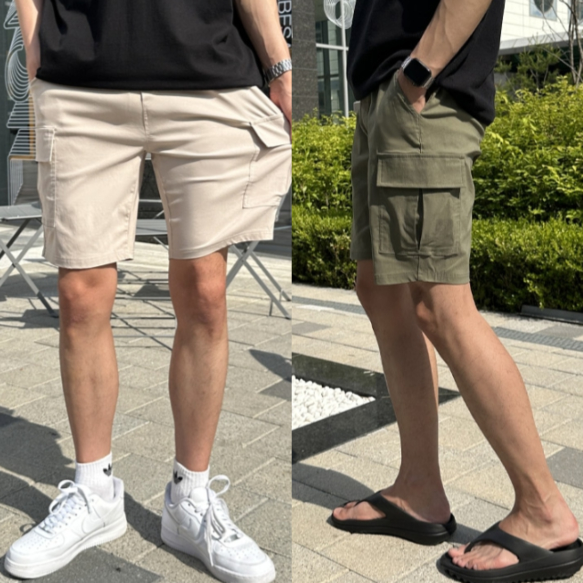 1+1 남자 트레이시 5부 스판 밴딩 카고 반바지 28-36 - 상품 이미지