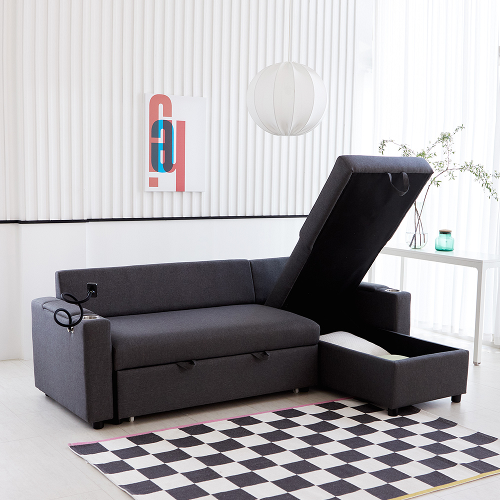 베스트리빙 코나 4인용 접이식 소파베드 수납형 확장형 패브릭 침대