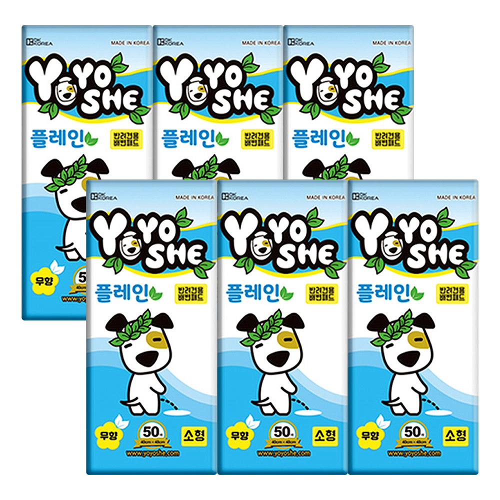 [요요쉬] 강아지 배변패드 플레인 무향 소형, 50매입, 6개