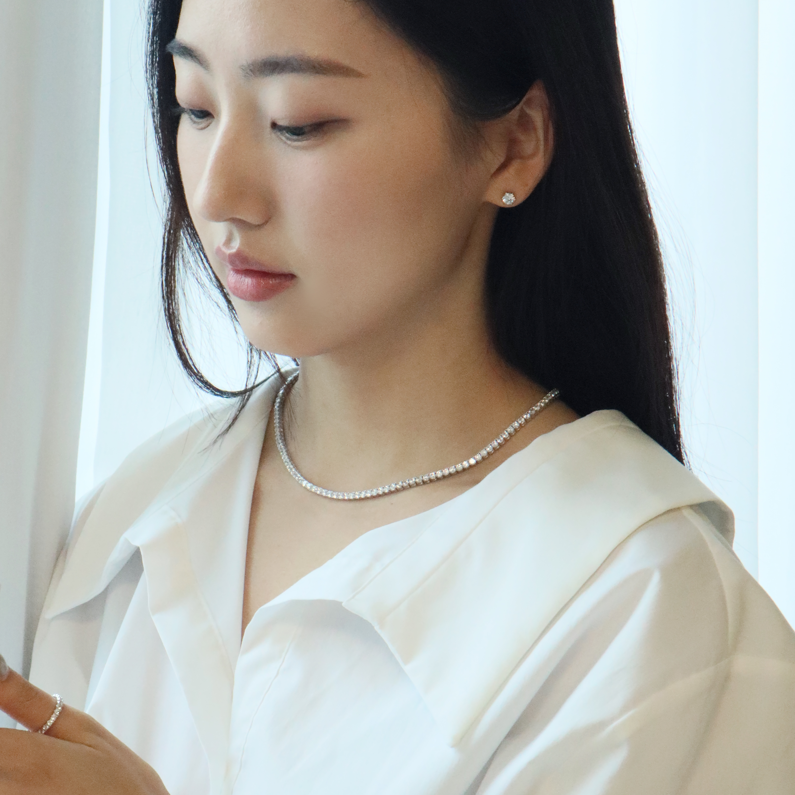 프롱세팅 3mm 라운드 큐빅 지르코니아 테니스목걸이 이미지 7