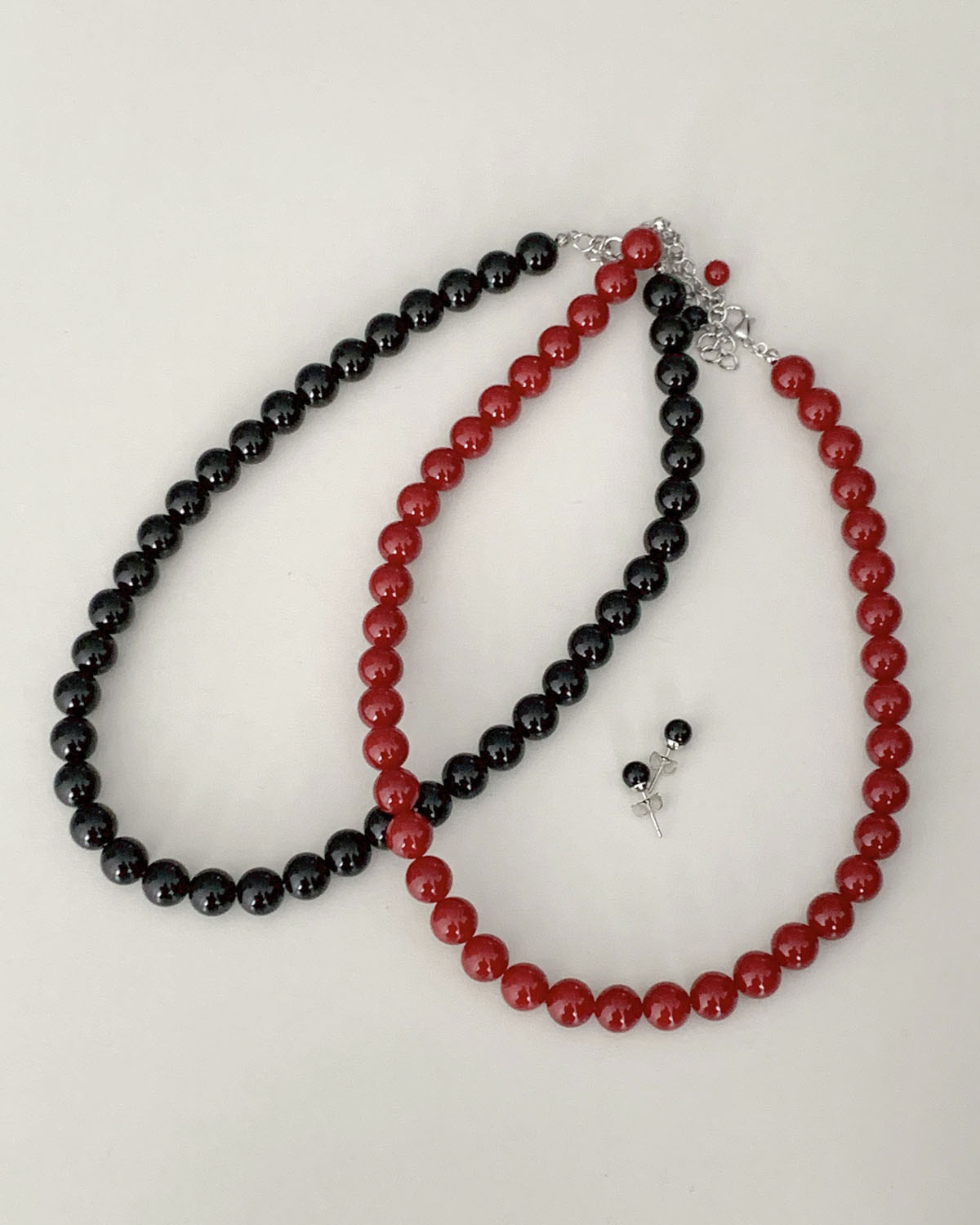 [일부당일] 볼드 목걸이 블랙 레드 진주 레이어드 네크리스 (10mm) - 상세 이미지 4