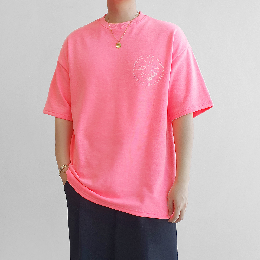오버핏 심플 라인 레터링 고래 그래픽 반팔티 4color 이미지 7