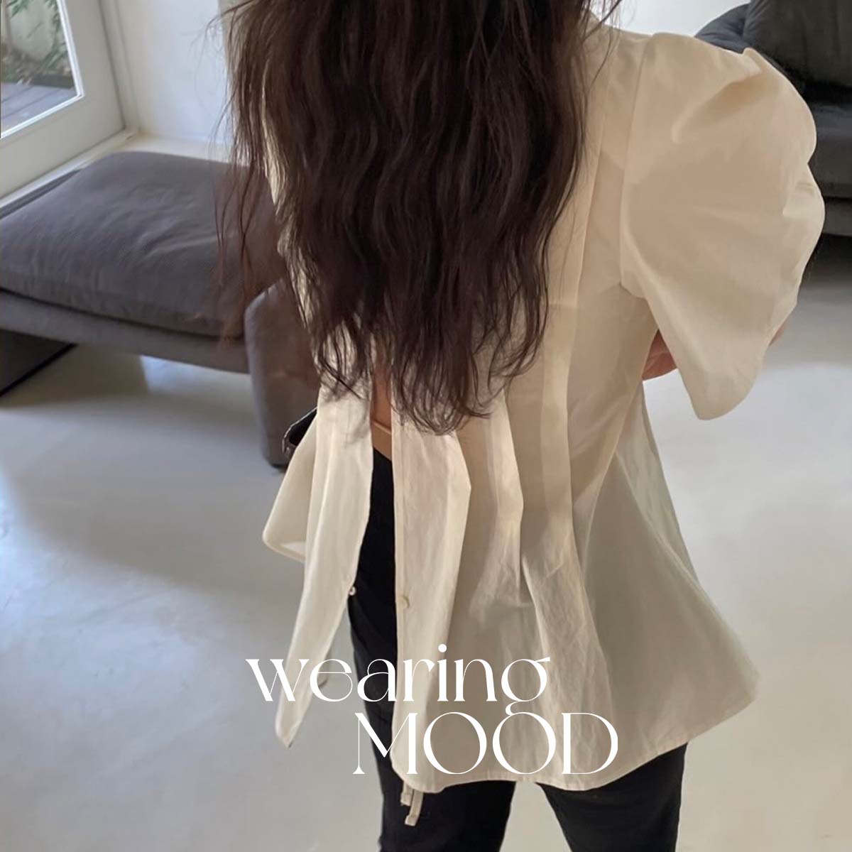 [당일발송] 바스켓 마론 블라우스 라운드넥 핀턱 플리츠 퍼프 5부 반팔 리본 블라우스 (2c) - 상품 이미지