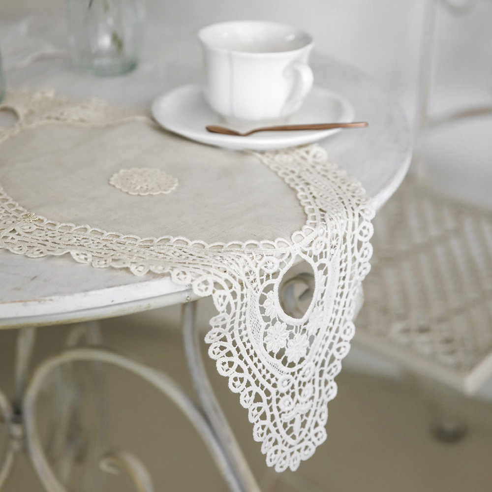 이본느 린넨 레이스 러너 패브릭 테이블 티 매트 덮개