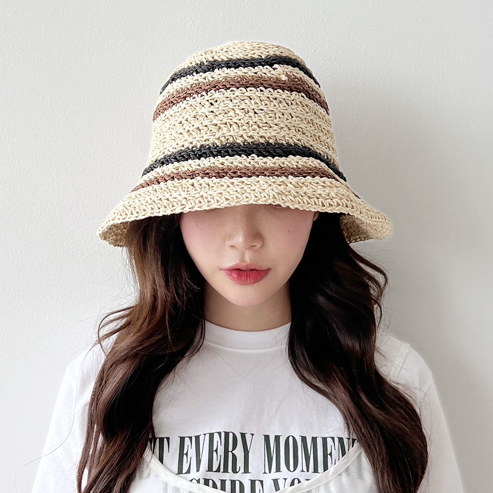 동대문모자 밀짚 스트라이프 벙거지 버킷햇 이미지 6