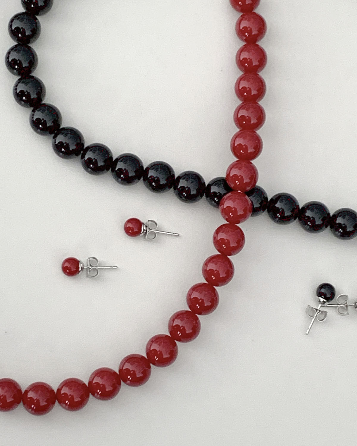 [일부당일] 볼드 목걸이 블랙 레드 진주 레이어드 네크리스 (10mm) - 상세 이미지 5