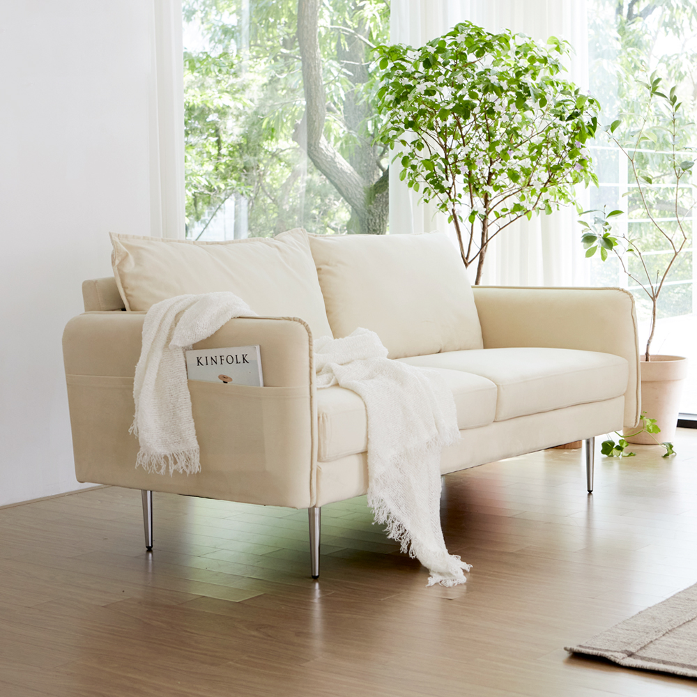 스테이 벨벳 팔걸이 수납 패브릭 소파 2colors