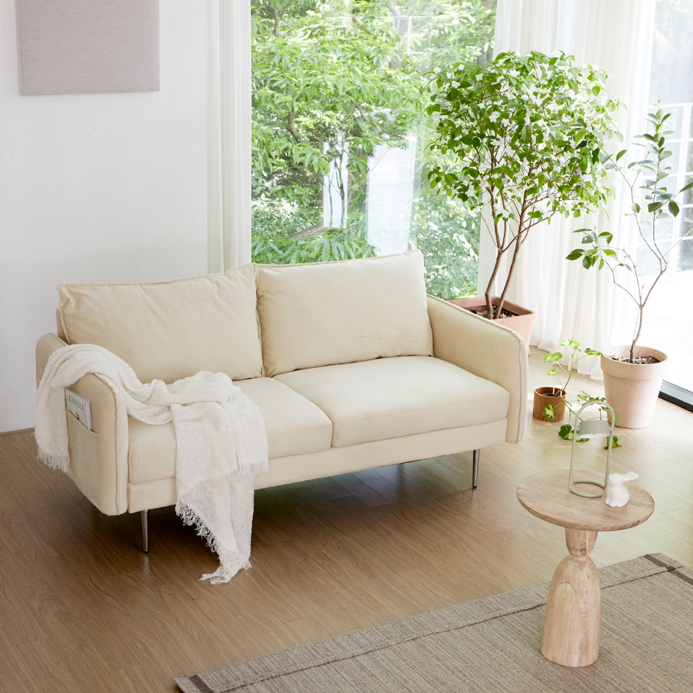 스테이 벨벳 팔걸이 수납 패브릭 소파 2colors