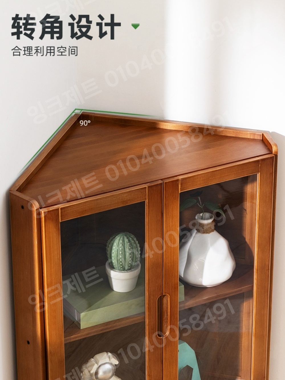 원목코너장 주방 그릇 엔틱 진열장 4단 빈티지 장식장 - 상세 이미지 4