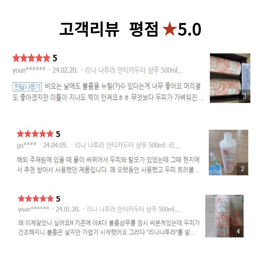 리나나투라 이드라탄테 아마씨 단백질 이태리 약산성 미용실 볼륨샴푸 500ml 3개 - 상세 이미지 2