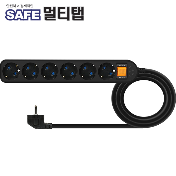 강원전자 넷메이트 안전 SAFE 국산 멀티탭 멀티콘센트 6구 접지 스위치 절전 (블랙)