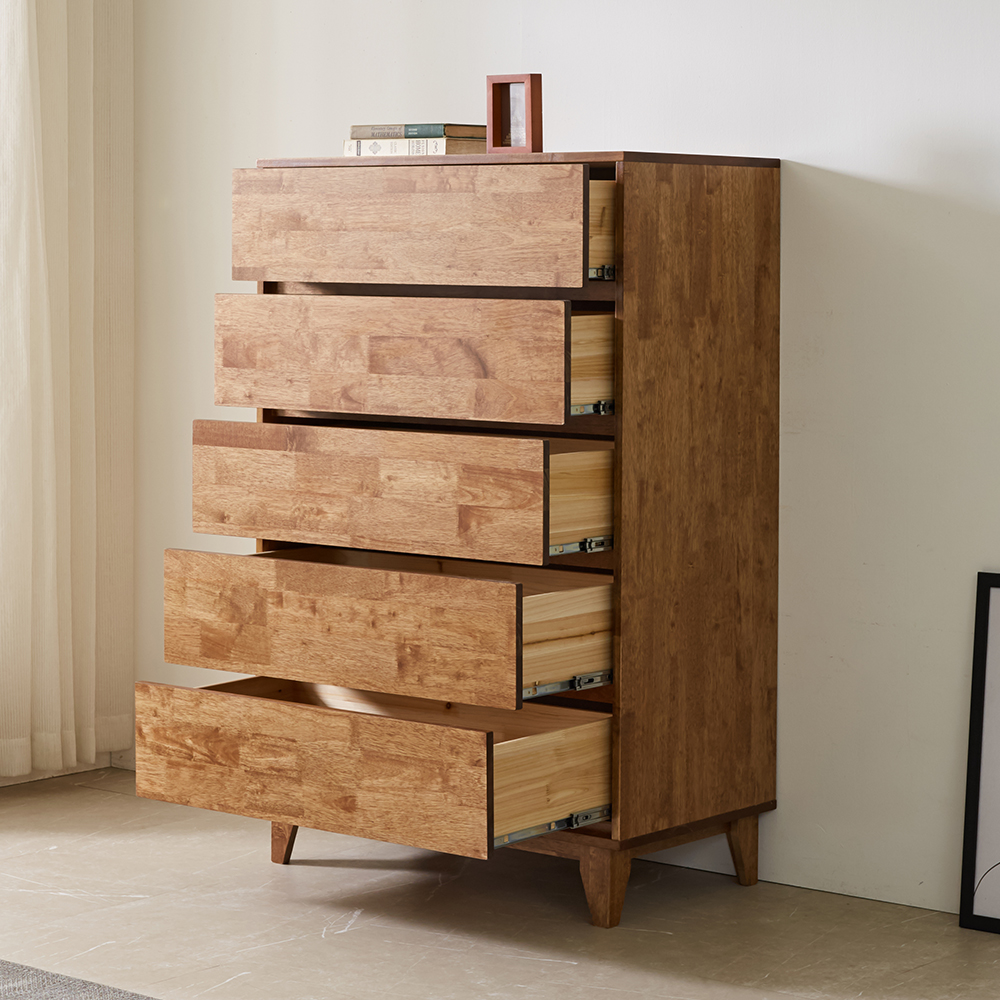 루멘 안방 드레스룸 와이드 옷 틈새 슬림 원목 서랍장 902x500x1390mm, 5단, 월넛 - 상세 이미지 4
