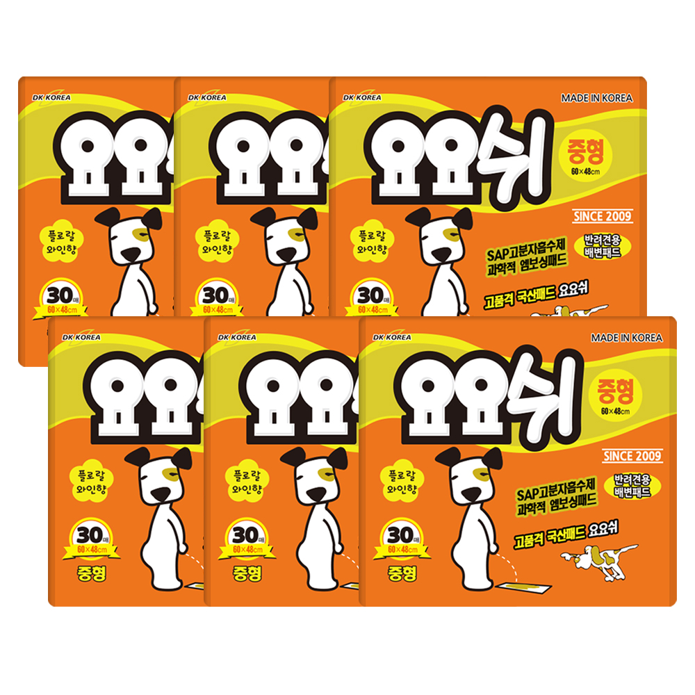 [요요쉬] 강아지 배변패드 플로럴와인향 중형, 30매입, 6개