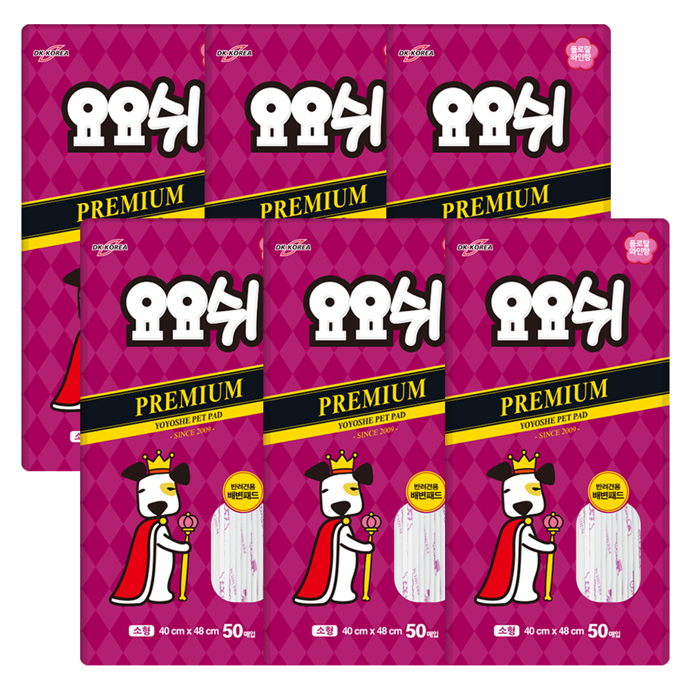 [요요쉬] 강아지 배변패드 플로럴와인향 프리미엄 소형, 50매입, 6개