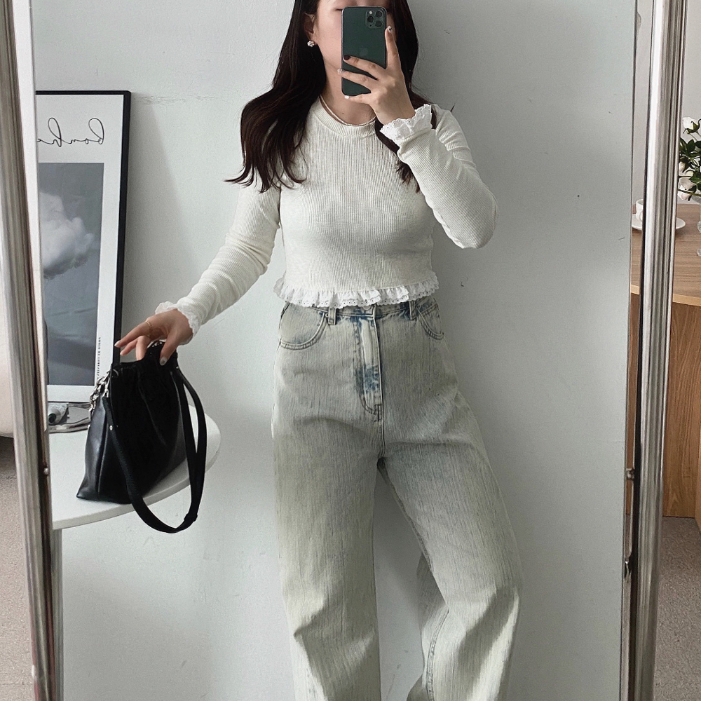 세미크롭티 프릴티셔츠 골지면티 이미지 8