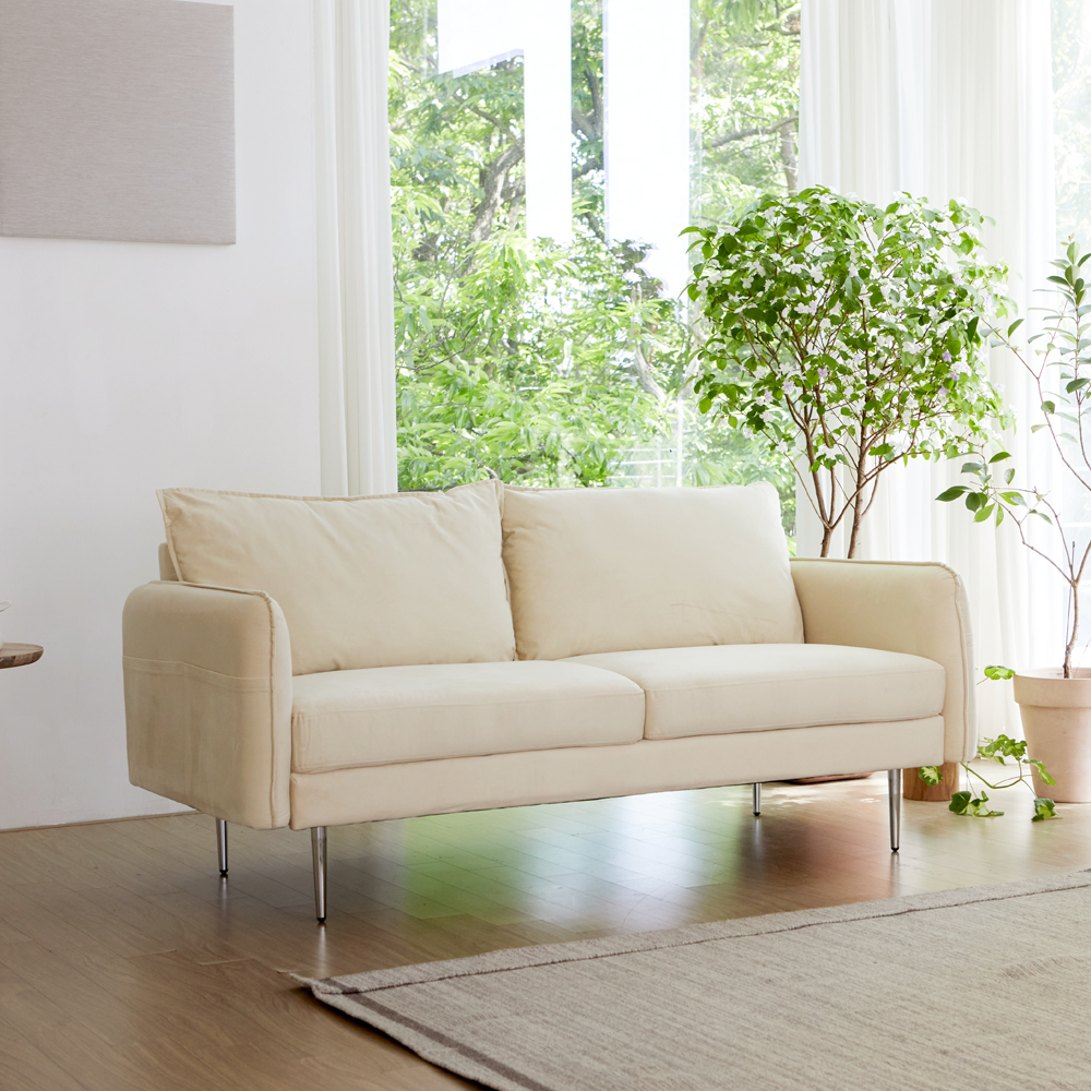 스테이 벨벳 팔걸이 수납 패브릭 소파 2colors