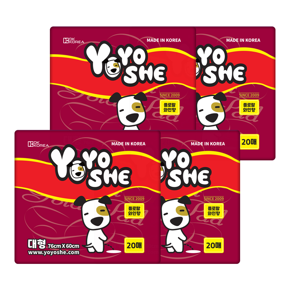 [요요쉬] 강아지 배변패드 플로럴와인향 대형, 20매입, 4개
