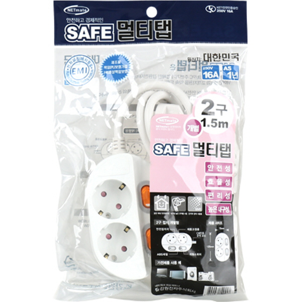 강원전자 넷메이트 안전 SAFE 멀티탭 멀티콘센트 스위치 절전 개별 2구 접지 - 상세 이미지 3