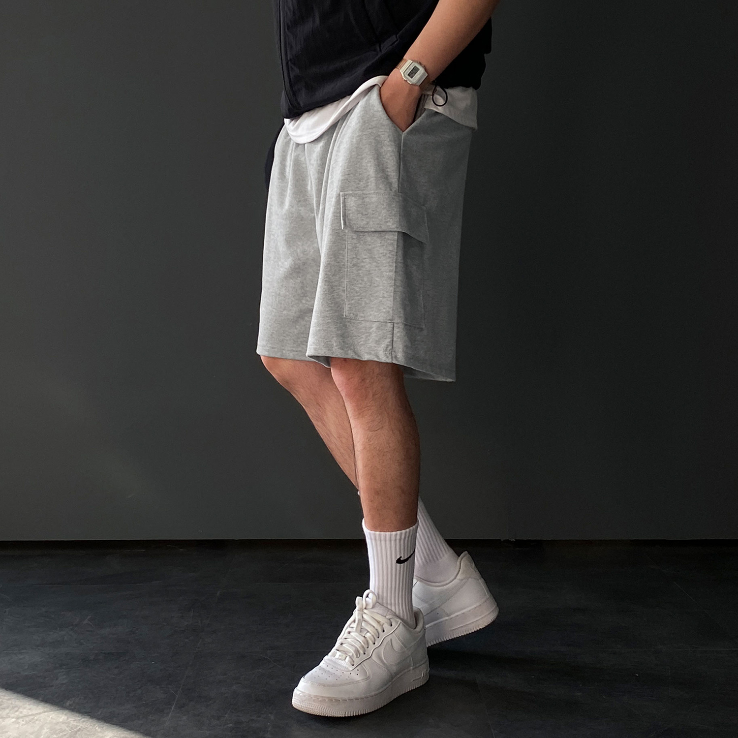 카고반바지 남자버뮤다팬츠 회색반바지 - 상세 이미지 2