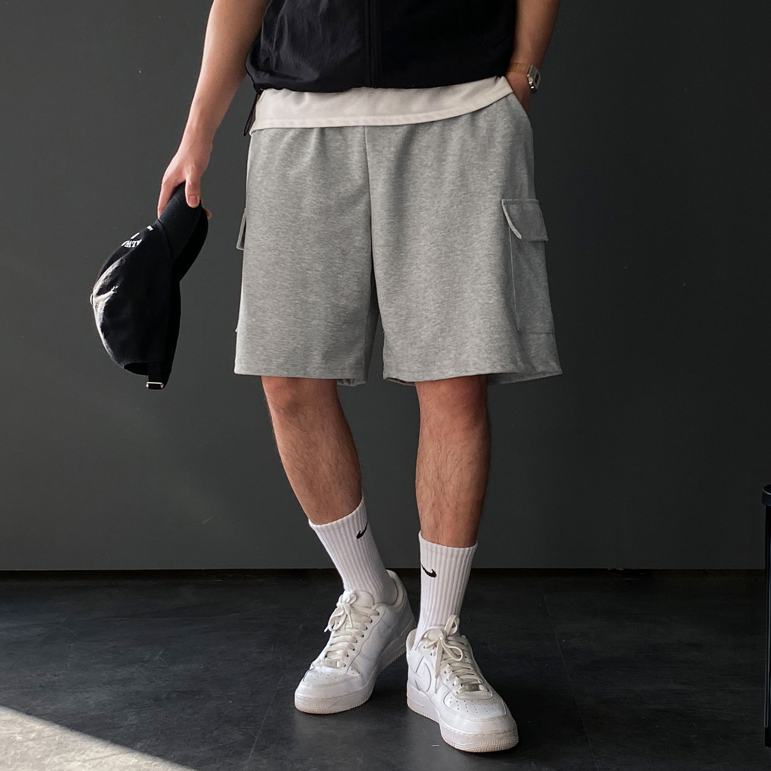 카고반바지 남자버뮤다팬츠 회색반바지 - 상품 이미지