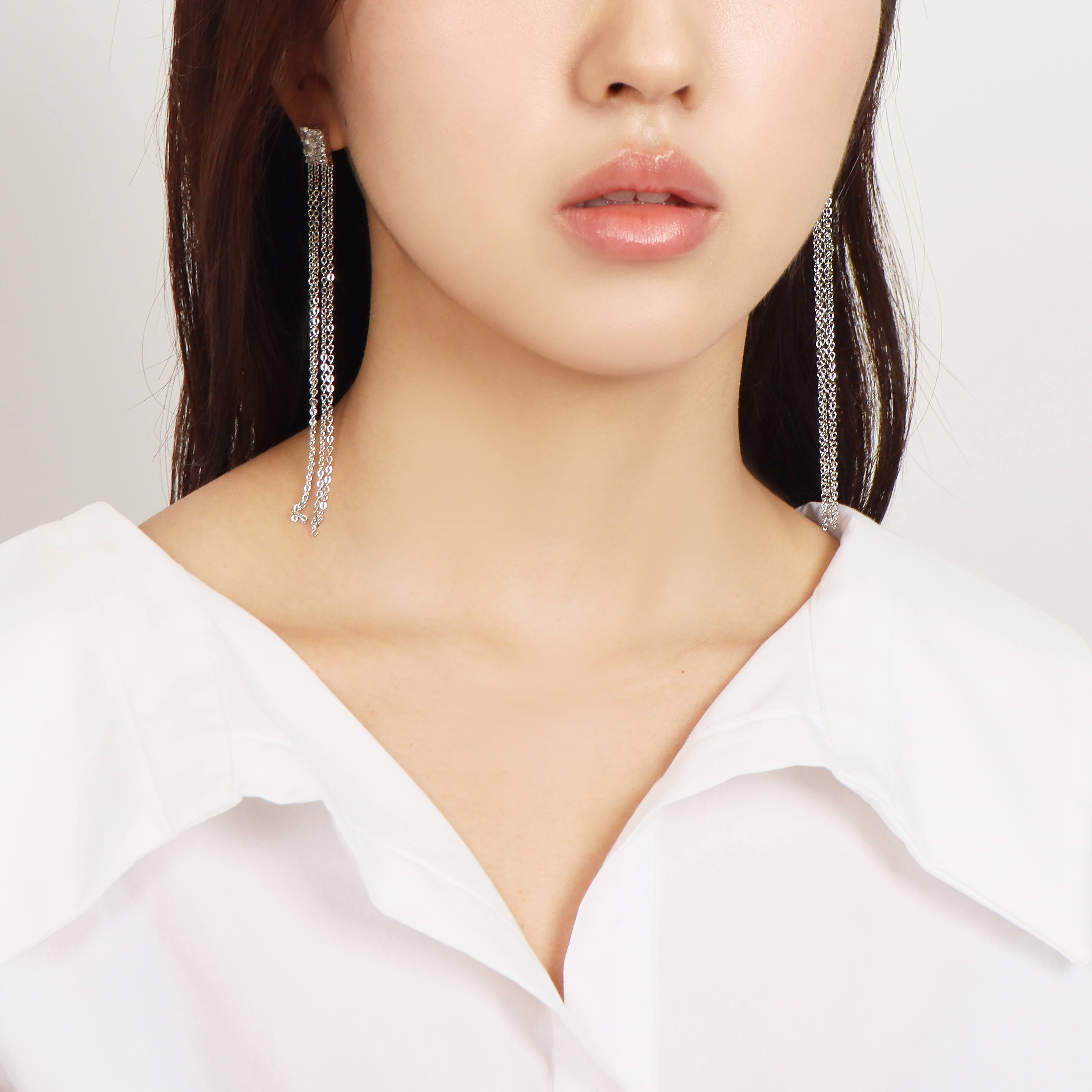 스퀘어 큐빅 체인 드롭 귀걸이 심플 데일리 롱 이어링 이미지 7