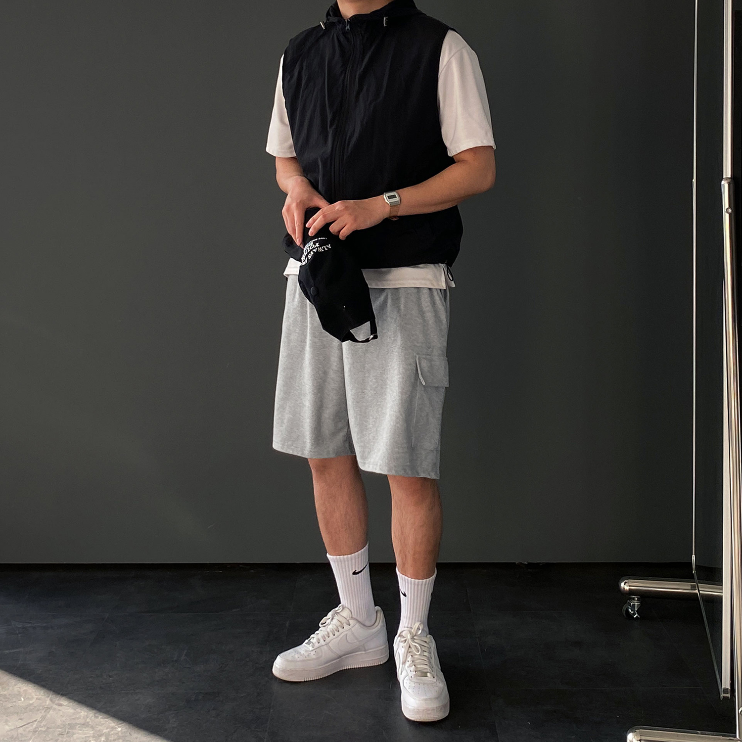 카고반바지 남자버뮤다팬츠 회색반바지 - 상세 이미지 3