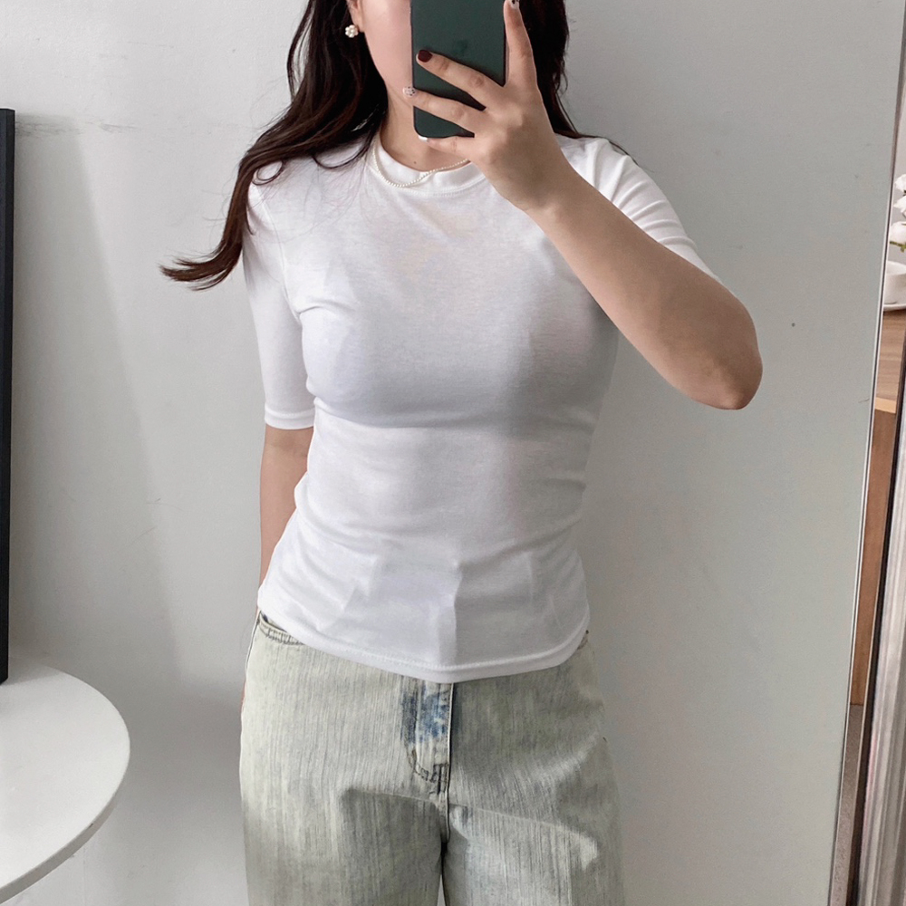 여성 흰티 반팔 5부티셔츠 글램핏 - 상세 이미지 2