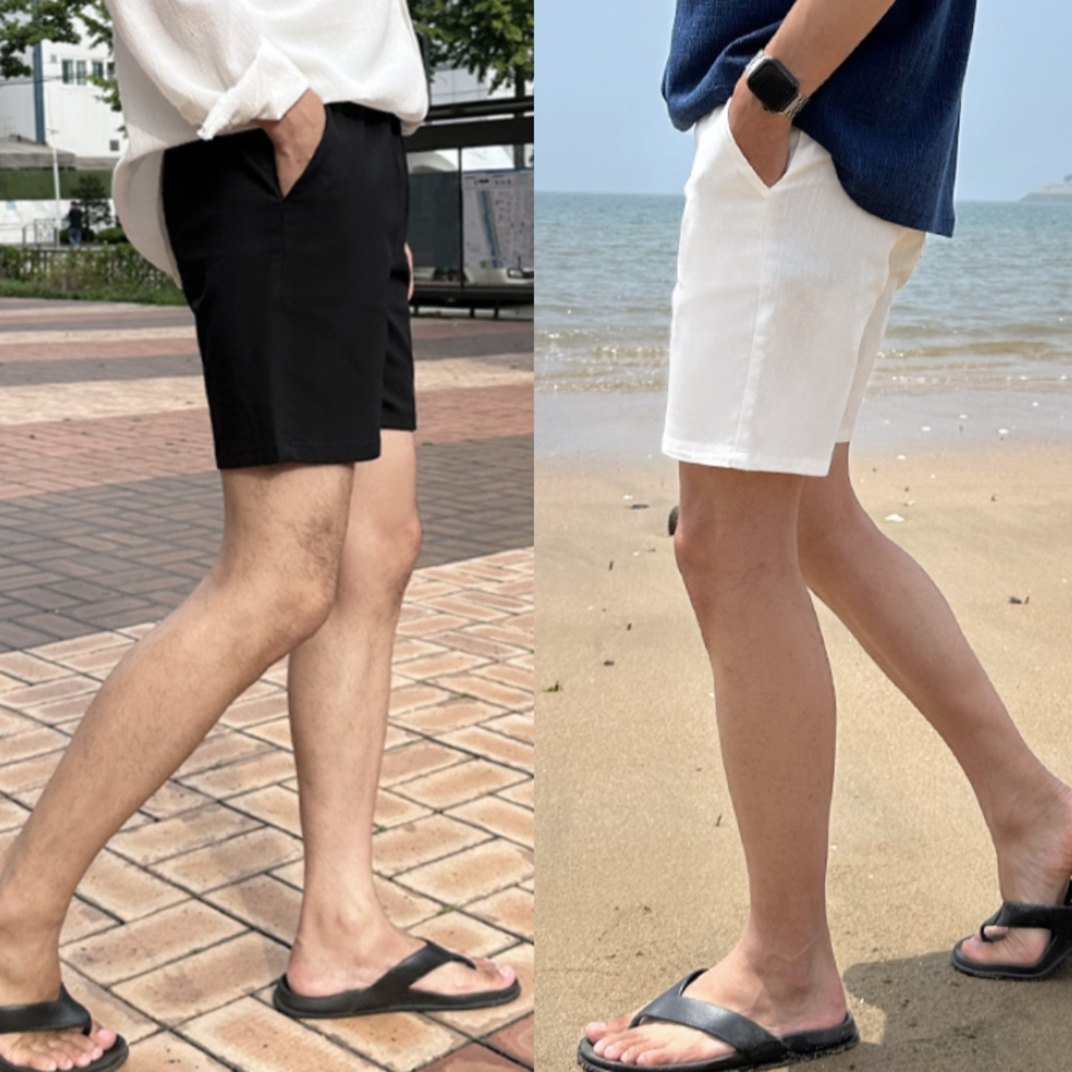 남자 그레고 여름 린넨 코튼 스판 밴딩 반바지 28-36