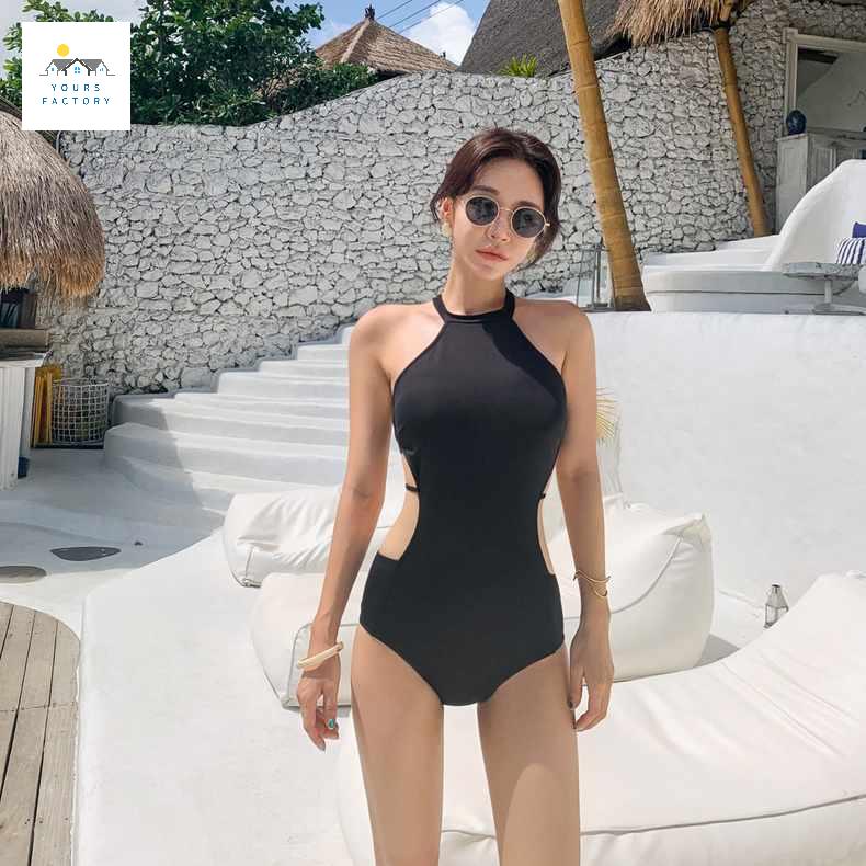 휴양지 홀터넥수영복 옆트임 오프숄더 휴가철 - 상세 이미지 3