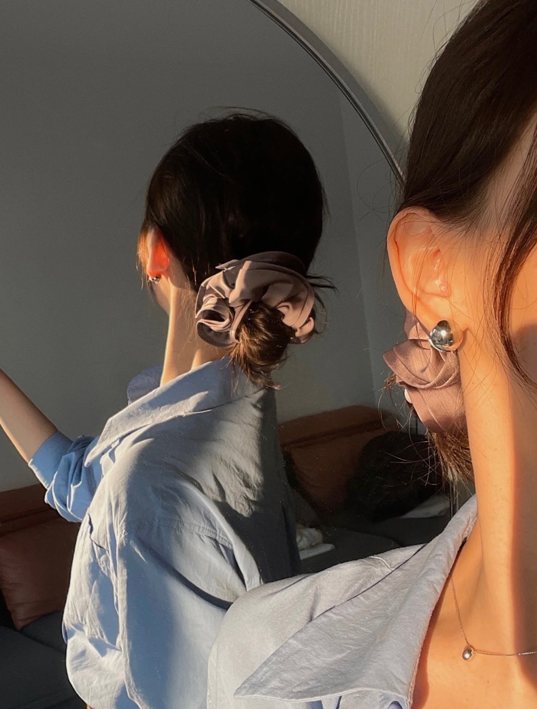 빅 풍성 새틴 스크런치 헤어 슈슈 곱창 밴드 제품 이미지