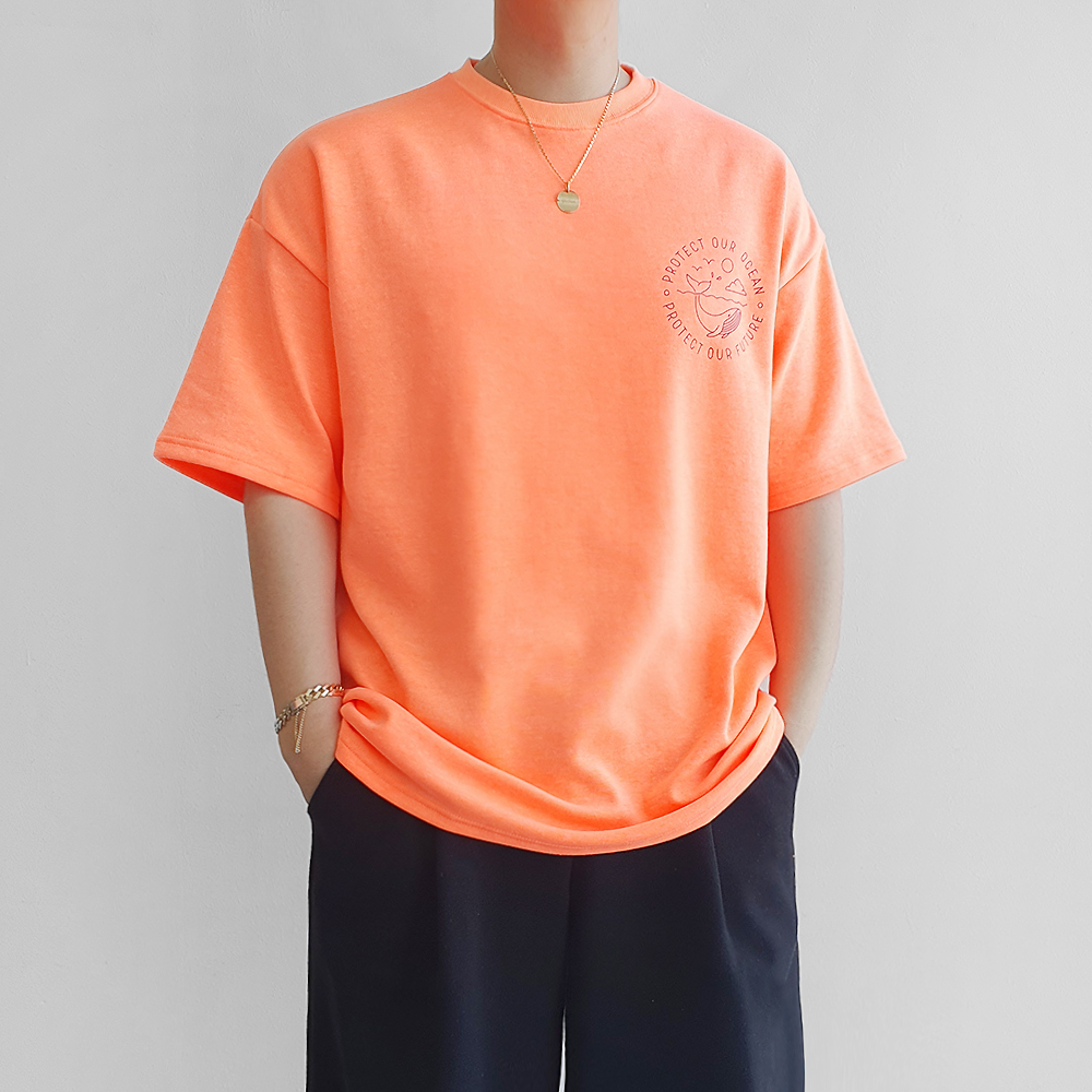 오버핏 심플 라인 레터링 고래 그래픽 반팔티 4color - 상세 이미지 5