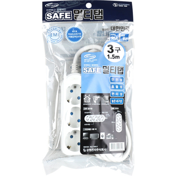 강원전자 넷메이트 안전 SAFE 국산 정규격 멀티탭 멀티콘센트 3구 접지 - 상세 이미지 3