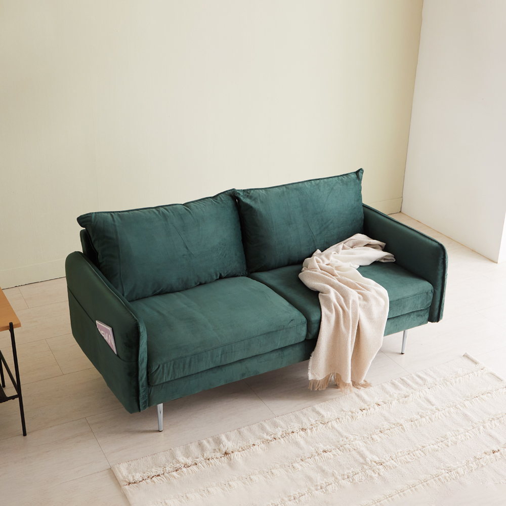 스테이 벨벳 팔걸이 수납 패브릭 소파 2colors