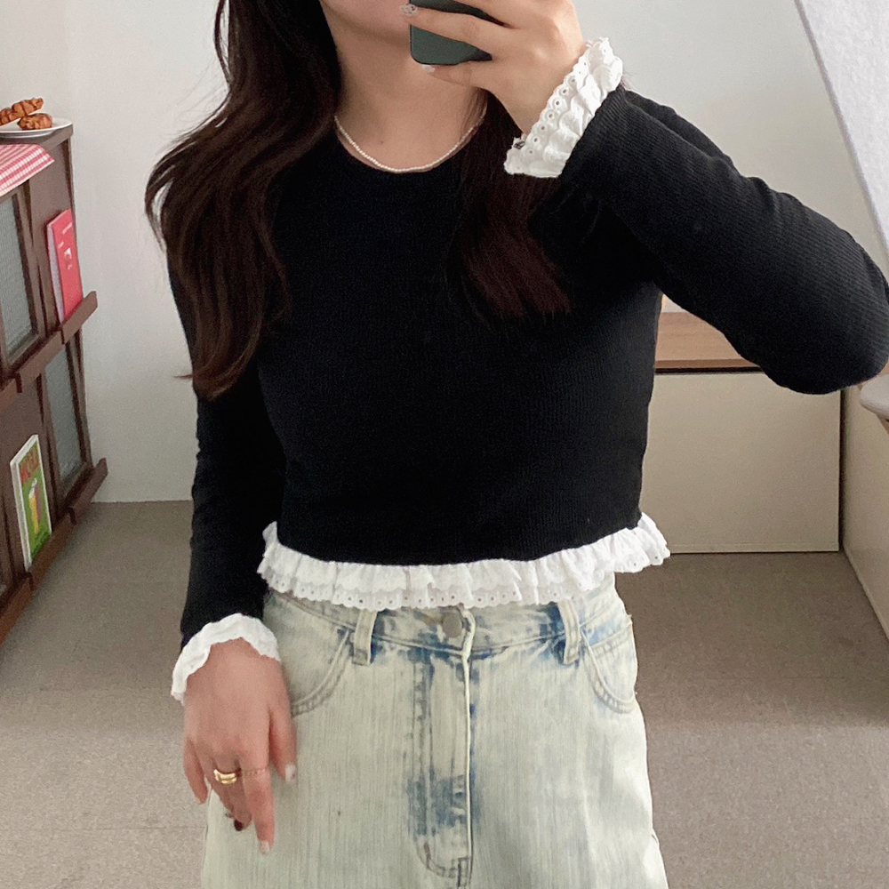 세미크롭티 프릴티셔츠 골지면티 이미지 6