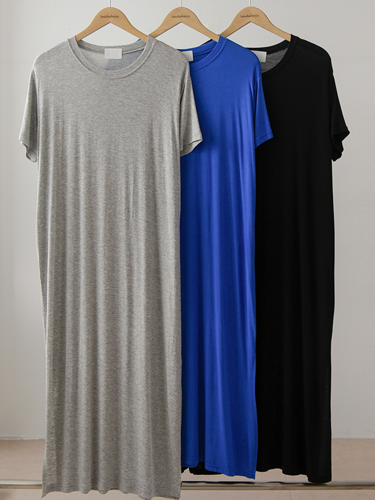꾸안꾸 루즈핏 허리라인 단추 찰랑 롱 원피스 - 상세 이미지 3