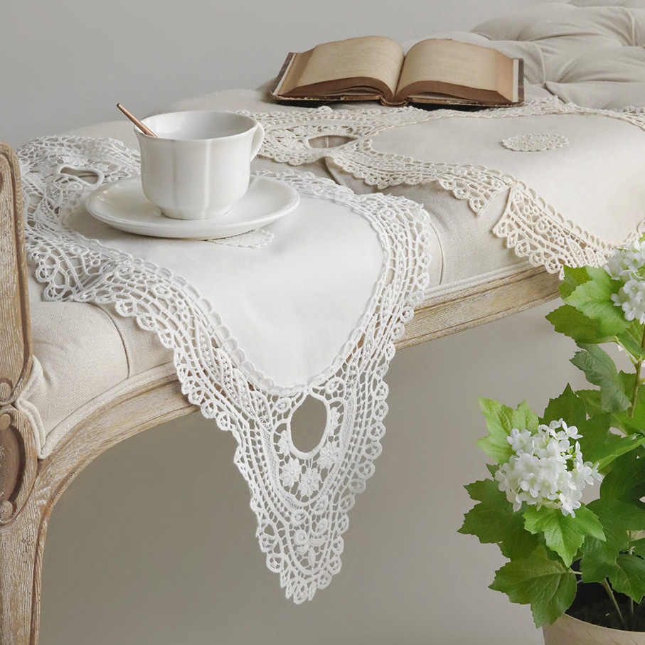 이본느 린넨 레이스 러너 패브릭 테이블 티 매트 덮개