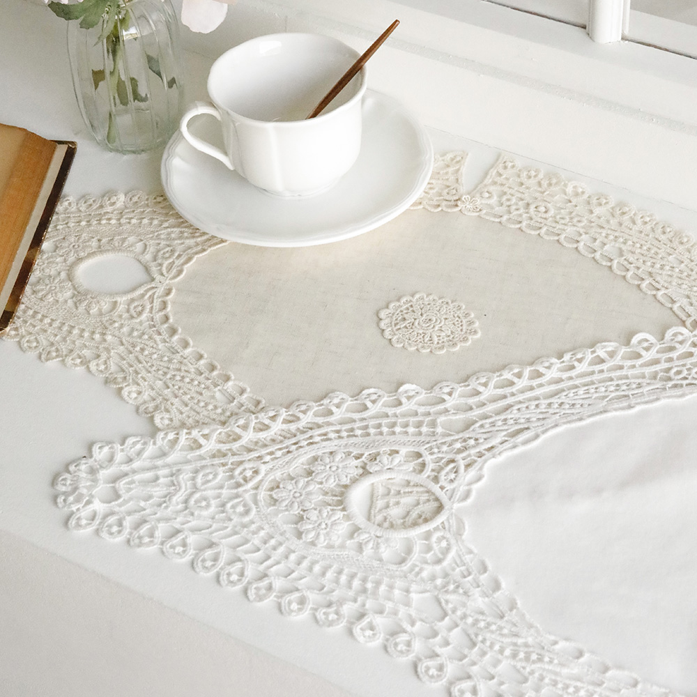 이본느 린넨 레이스 러너 패브릭 테이블 티 매트 덮개